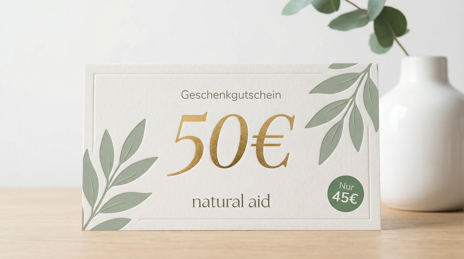natural aid Geschenkgutschein 50 Euro - Vegane Nahrungsergänzung verschenken
